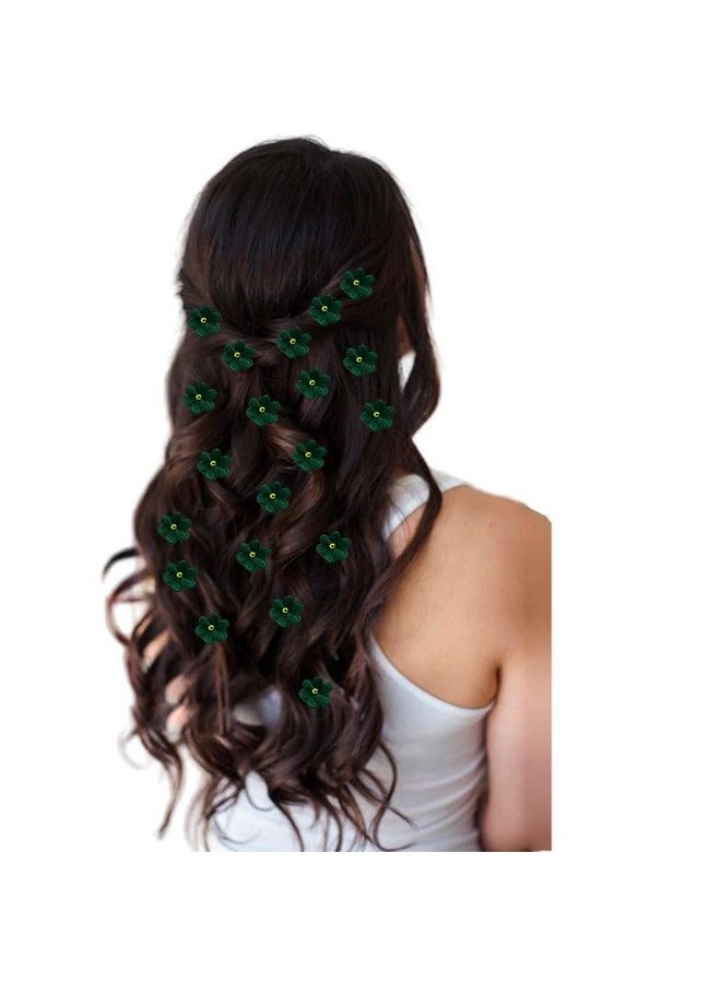 توهج الشعر دبوس شعر على شكل زهرة براقة مع حبة مركزية واحدة، عبوة من 50 دبوسًا_2767_أخضر داكن - Image 3