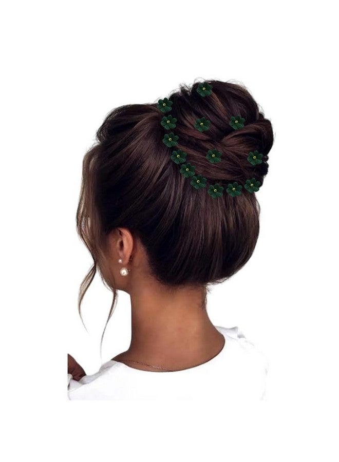 توهج الشعر دبوس شعر على شكل زهرة براقة مع حبة مركزية واحدة، عبوة من 50 دبوسًا_2767_أخضر داكن - Image 4