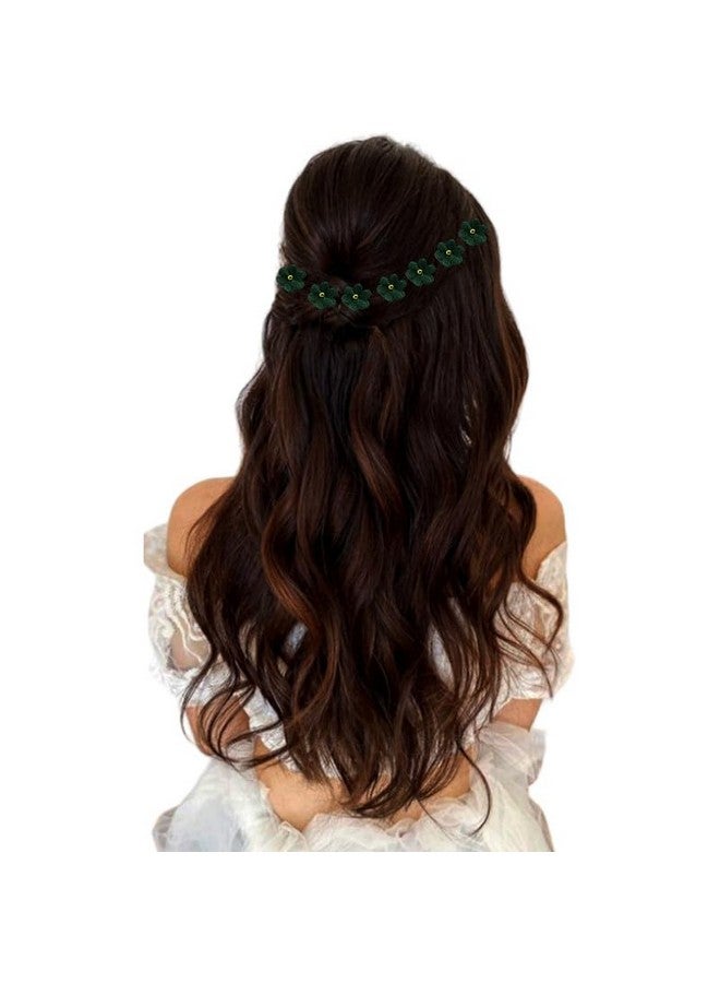 توهج الشعر دبوس شعر على شكل زهرة براقة مع حبة مركزية واحدة، عبوة من 50 دبوسًا_2767_أخضر داكن - Image 5