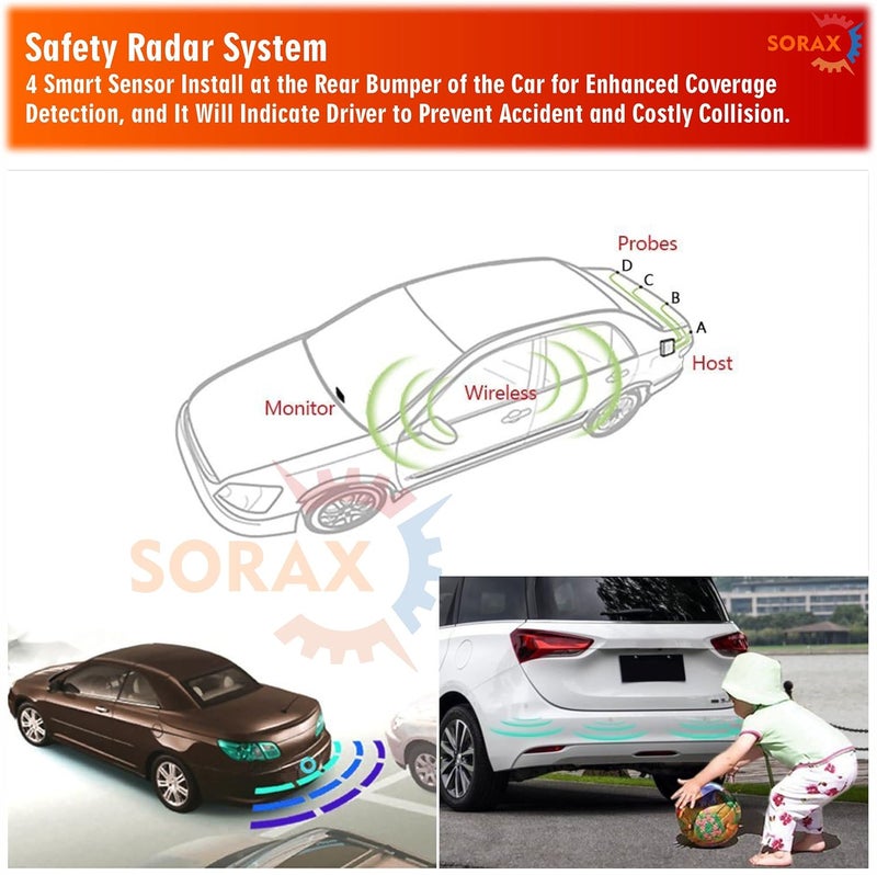 SORAX نظام استشعار ركن السيارة SORAX (ضمان 6 أشهر) مع رادار أوتوماتيكي للكشف عن المسافة مع شاشة LED و 4 حساسات، تحذير بوزر فوق صوتي، عالمي لجميع السيارات (أبيض) - Image 4