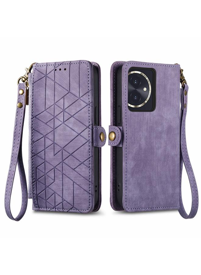 S-TOP Case For Honor 100 5G Geometric Zipper Wallet Side Buckle Leather Phone Case - Image 1