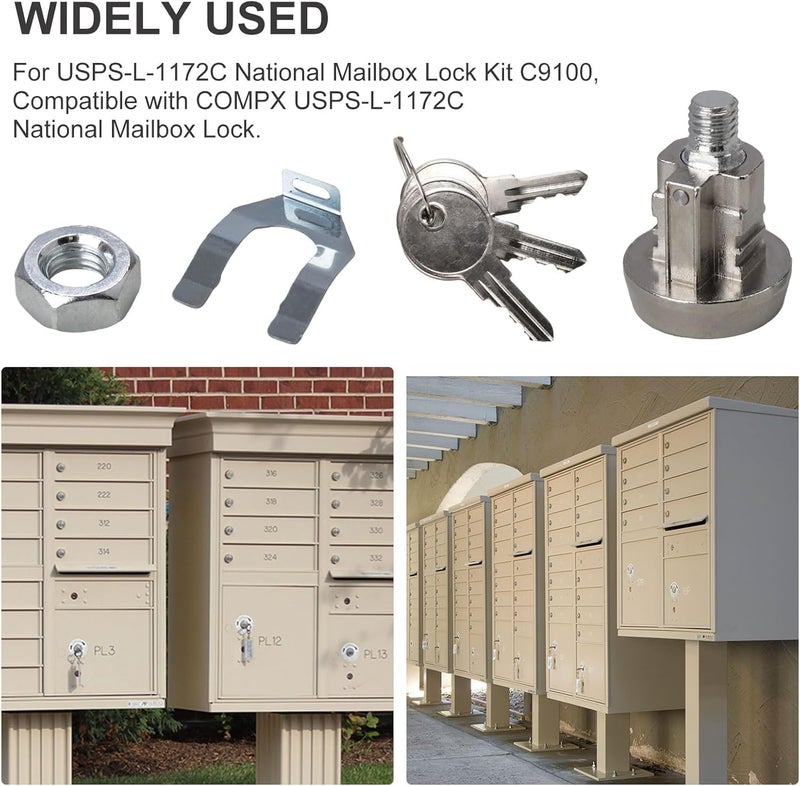 AGUNION C9100 National Mailbox Lock with Keys for USPS-L-1172C Mailbox Key Lock, Clockwise Brushed Nickel Key Lock (4 Kits) - Image 4
