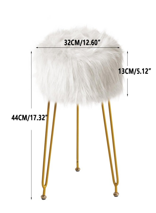 IBUYKE Faux Fur Vanity Stool Chair, Furry Makeup Stool Ottoman, Soft Padded Seat, Round Footrest Footstools with 4 Metal Legs, for Living Room Bedroom Entryway, White LG-32W - Image 5