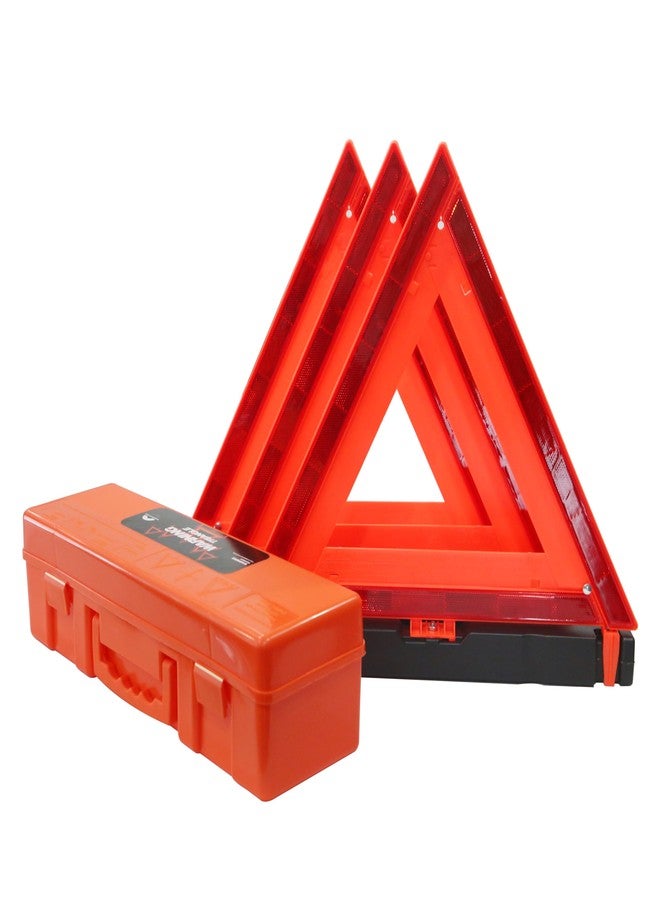 WORKKOOL 3 Pack Foldable Warning Reflective Triangles with Carrying Case, Heavy Base Roadside Triangles for Vehicles Breakdown, Safty Reflector DOT Approved(Sand Filled) - Image 1