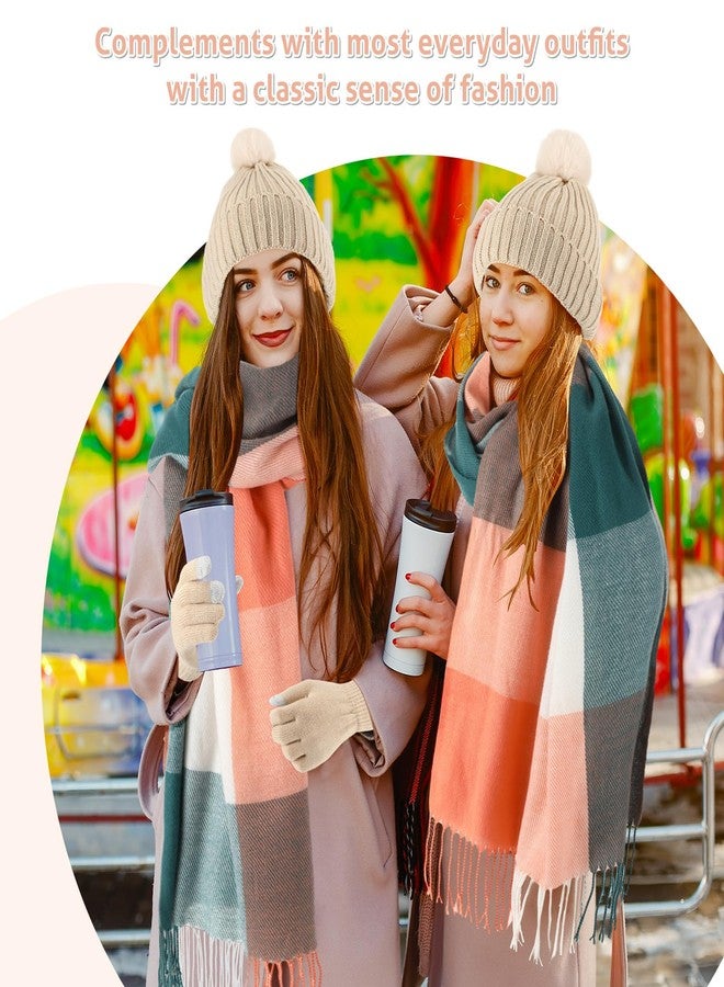 Yearntown 3 Pieces Winter Beanie Scarf Gloves Set for Women Fleece Knit Pom Pom Hat Neck Warmer Touchscreen Gloves 3 in 1 Set - Image 4