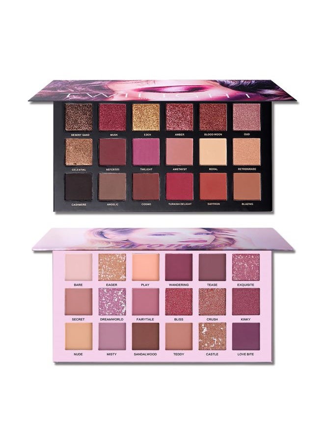 CHARMCODE 2Pcs Twilight Dusk + Aromas Nude Eyeshadow Palette Makeup Set, Matte Shimmer Glitter Pressed Pearl All Highly Pigmented Blending Powder, Natural Velvet Texture Eye Shadow Kit  - Image 1