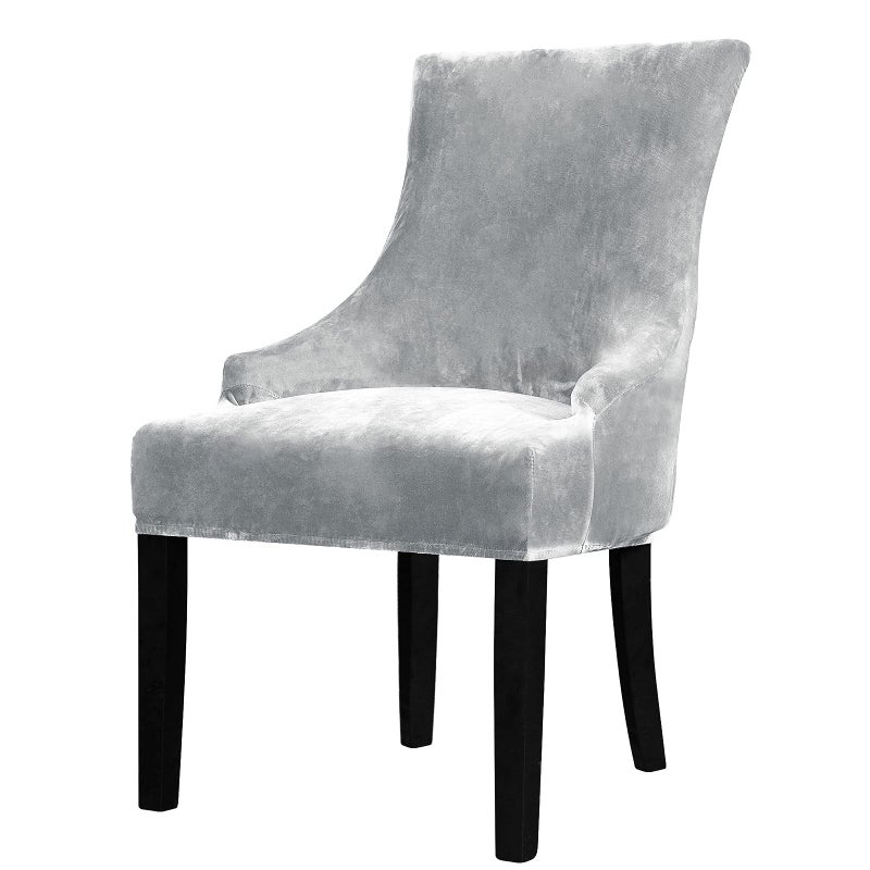 Lellen Velvet Stretch Wingback Chair Cover Slipcover  Reusable Protector Cover for Dining Room Banquet Home Decor etc Machine Washable Hand Washable Silver Grey 1PC
