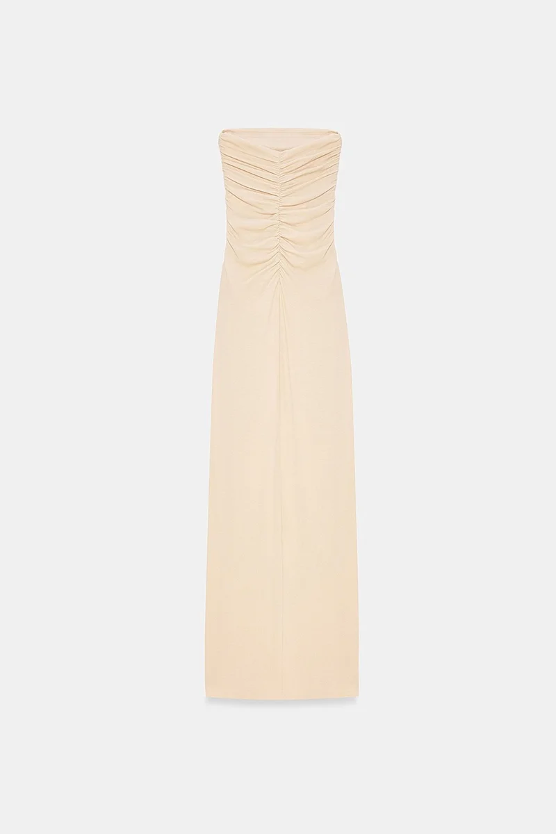 Dilvin Beige Natural DILVIN Strapless Bodycon Maxi Dress With Slit for Women | Best Price UAE