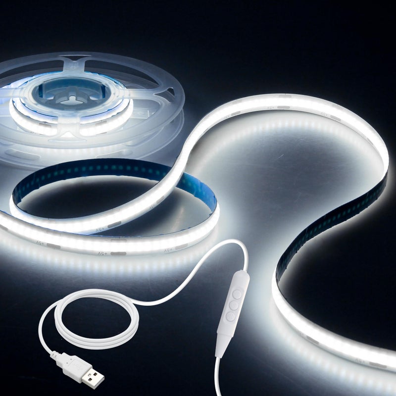 Aclorol شريط إضاءة LED COB 5V 1M أكلورول أبيض 6000K قابل للتعتيم مزود بالطاقة عبر USB إضاءة خلفية للتلفاز 3.28 قدم 320 ليد شريط LED مرن فائق السطوع لطابعة ثلاثية الأبعاد مطبخ تحت الخزائن ديكور منزلي CRI>85 - Image 1