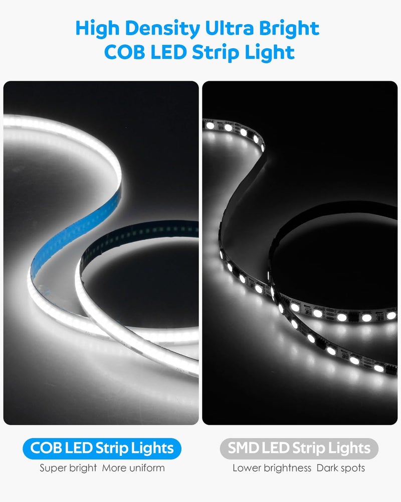 Aclorol شريط إضاءة LED COB 5V 1M أكلورول أبيض 6000K قابل للتعتيم مزود بالطاقة عبر USB إضاءة خلفية للتلفاز 3.28 قدم 320 ليد شريط LED مرن فائق السطوع لطابعة ثلاثية الأبعاد مطبخ تحت الخزائن ديكور منزلي CRI>85 - Image 5
