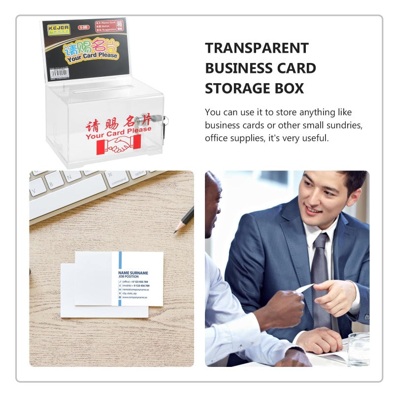 Lockable Business Card Holder Box With Key Secure Desktop Organizer For Office - Image 4