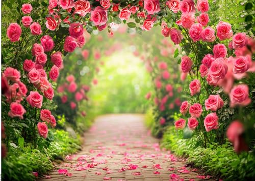 CHAIYA 7x5ft Romantic Red Rose Spring Backdrop Floral Wall Background Girls Women Birthday Wedding Bridal Shower Party Decorations Banner - Image 1