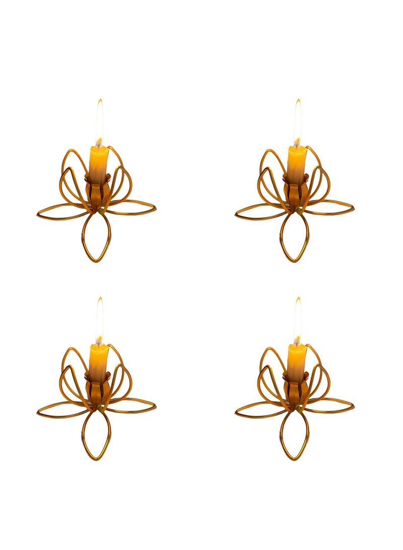 4 Pieces Creative Lotus Candle Holders Iron Decorations Bedroom Living Room, Iron Decorations Stage Props Gold  - Image 1