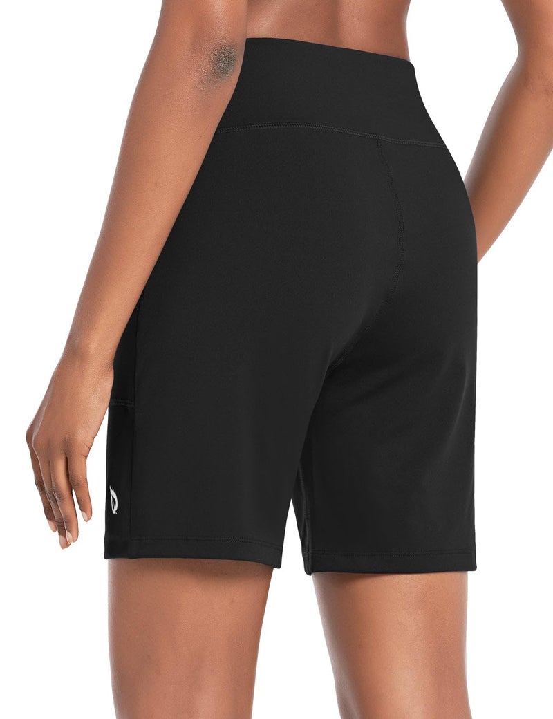 baleaf Women's 7" Athletic Long Shorts High Waisted Running Bermuda Shorts with Pockets Black X-Large - Image 3