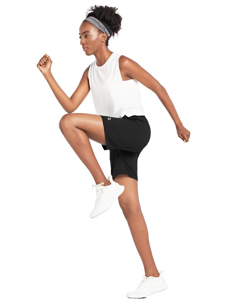baleaf Women's 7" Athletic Long Shorts High Waisted Running Bermuda Shorts with Pockets Black X-Large - Image 5