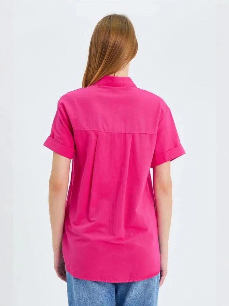 Mixray Neon Pink MIXRAY Short Sleeve Shirt with Pockets for Women | Best Price UAE