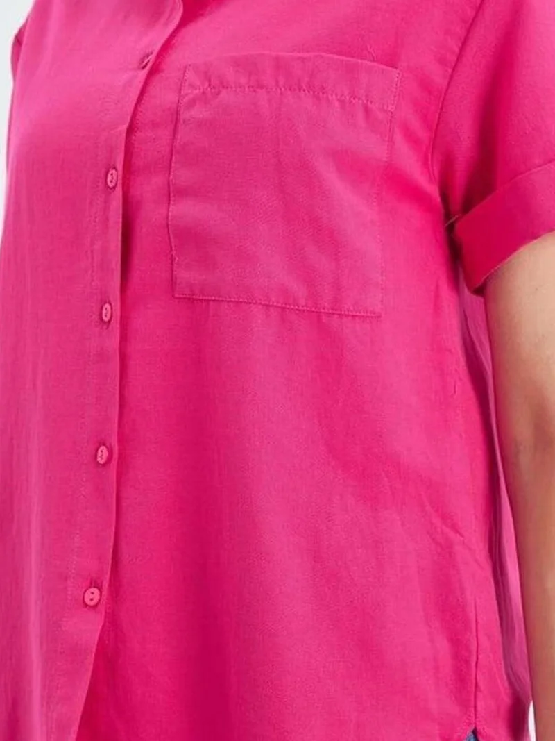 Mixray Neon Pink MIXRAY Short Sleeve Shirt with Pockets for Women | Best Price UAE