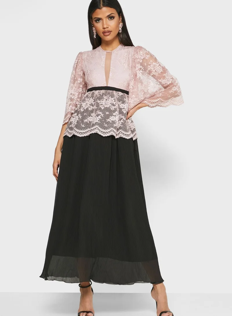 Threadz by Ajooni Lace Jacket Pleated Skirt Dress
