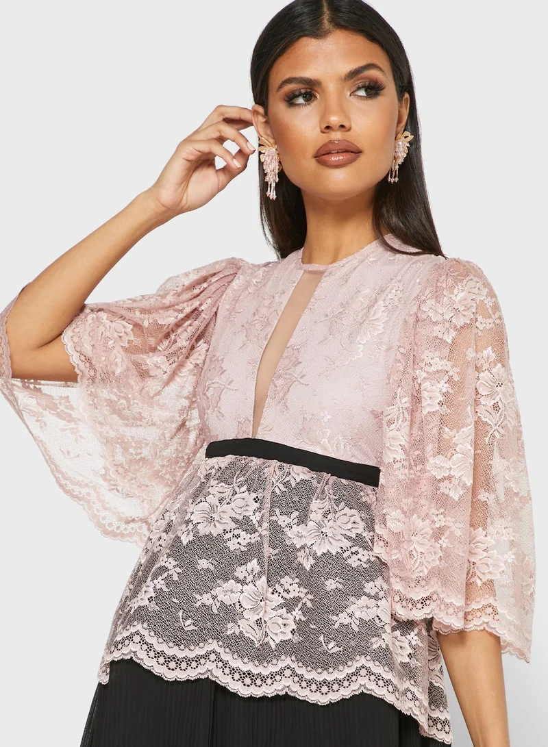 Threadz by Ajooni Lace Jacket Pleated Skirt Dress