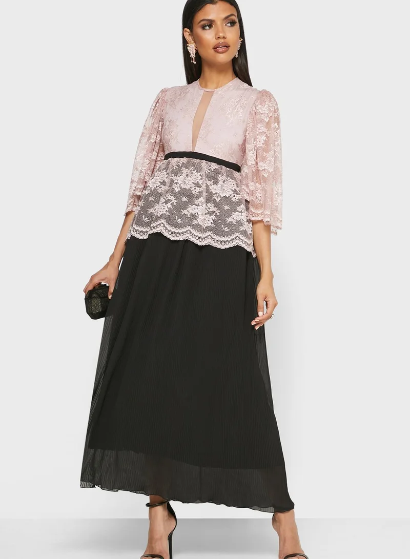 Threadz by Ajooni Lace Jacket Pleated Skirt Dress