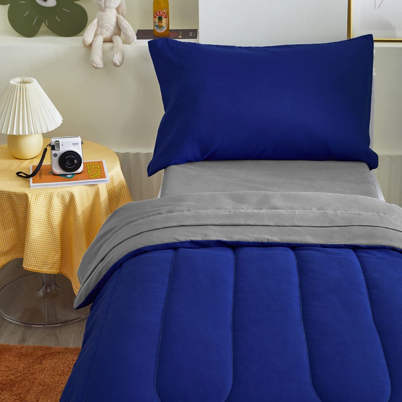 UOZZI BEDDING 4 Pieces Toddler Bedding Set Ultra Soft and Breathable Toddler Sheet Set - Includes Comforter, Flat Sheet, Fitted Sheet and Pillowcase - Royal Blue & Gray - Image 5