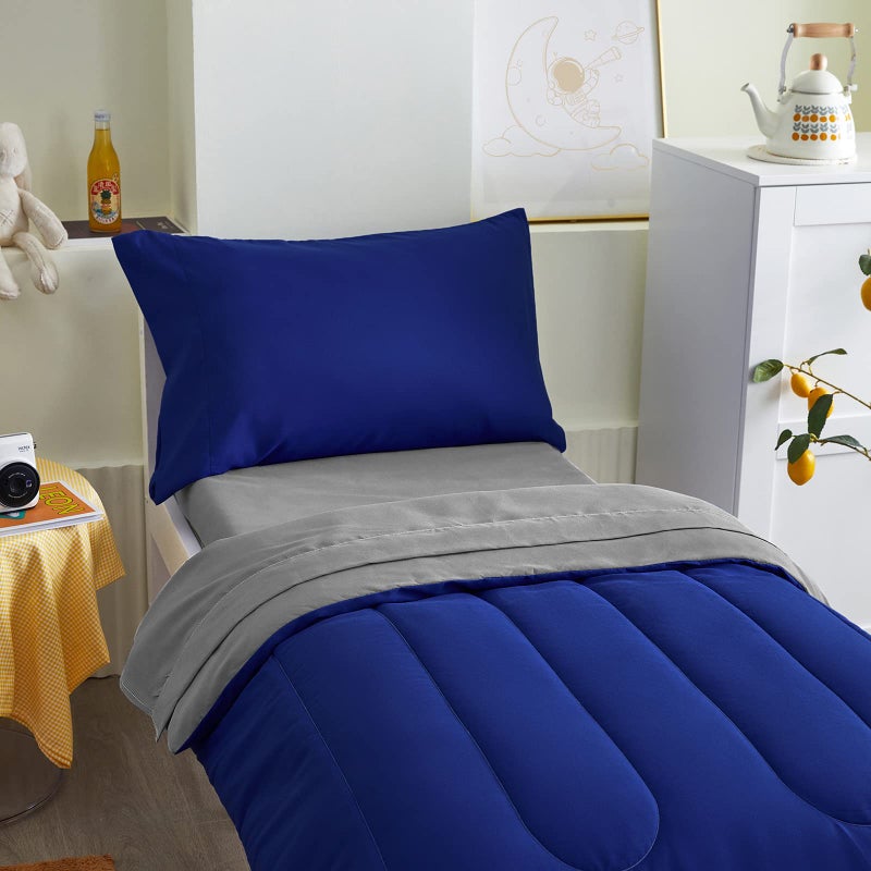 UOZZI BEDDING 4 Pieces Toddler Bedding Set Ultra Soft and Breathable Toddler Sheet Set - Includes Comforter, Flat Sheet, Fitted Sheet and Pillowcase - Royal Blue & Gray - Image 3