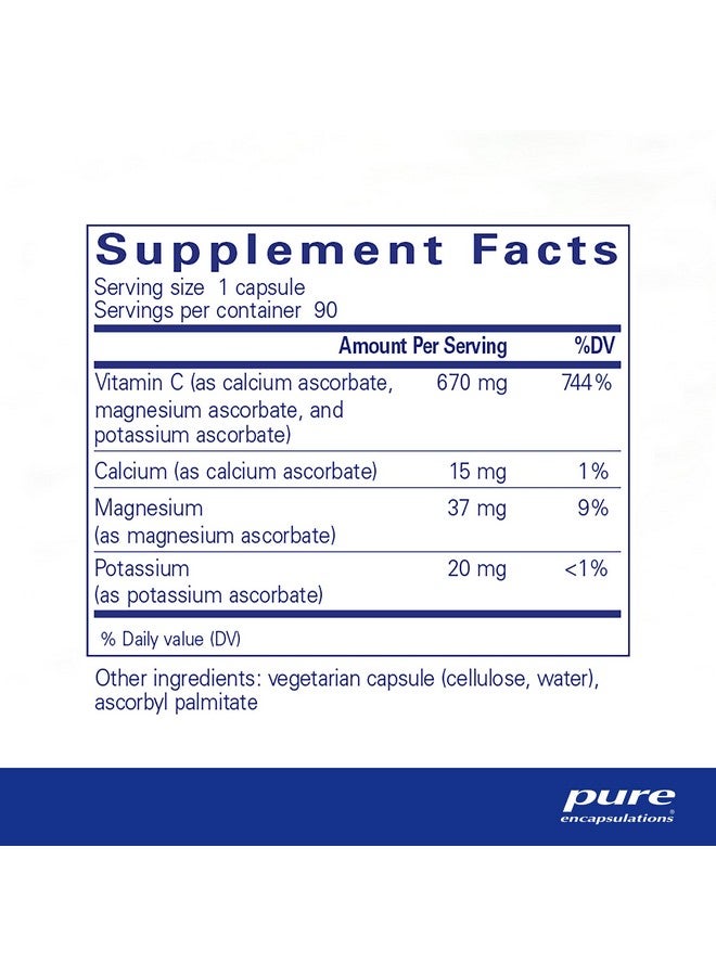 كبسولات حمض الأسكوربيك المُخزّنة من Pure Encapsulations | فيتامين C للأفراد الحساسين* | 90 كبسولة - Image 1