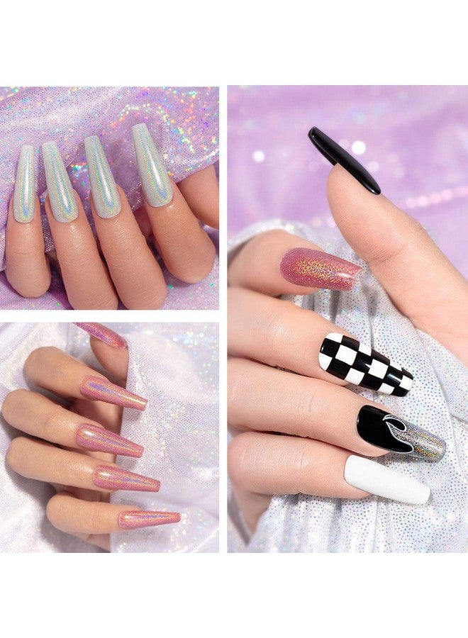 RARJSM Holographic Nail Polish Set Black White Silver Rose Gold Gel Nail Polish Holo Glitter Gel Polish 4Pcs 7.5Ml Gel Nail Uv Led Manicure Art Varnish Gift Set - Image 2