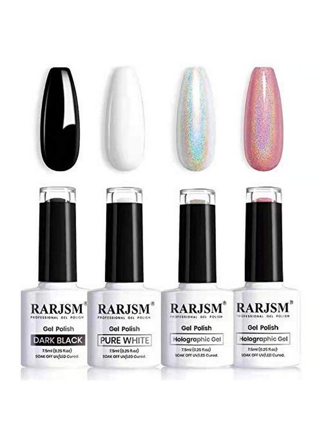 RARJSM Holographic Nail Polish Set Black White Silver Rose Gold Gel Nail Polish Holo Glitter Gel Polish 4Pcs 7.5Ml Gel Nail Uv Led Manicure Art Varnish Gift Set - Image 1