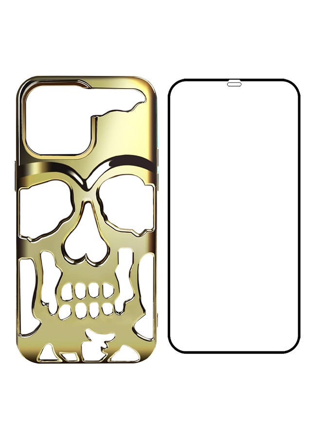 CATANES 2 Packs For iPhone 14 Pro Max Case and Screen Protector 3D Skull Breathable Phone Case Luxury Plating Colorful Matte Shockproof Cover Ultra Thin Full Surround Anti-Fall Case Gold - Image 3