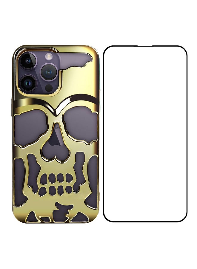 CATANES 2 Packs For iPhone 14 Pro Max Case and Screen Protector 3D Skull Breathable Phone Case Luxury Plating Colorful Matte Shockproof Cover Ultra Thin Full Surround Anti-Fall Case Gold - Image 2