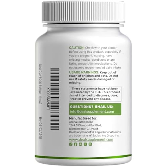 DEAL SUPPLEMENT Ultra Strength CLA 3000mg | 240 Softgels, Active Conjugated Linoleic Acid from Safflower Oil - Image 2