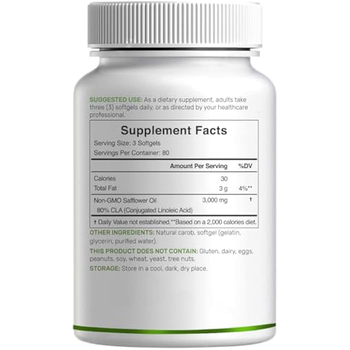 DEAL SUPPLEMENT Ultra Strength CLA 3000mg | 240 Softgels, Active Conjugated Linoleic Acid from Safflower Oil - Image 3
