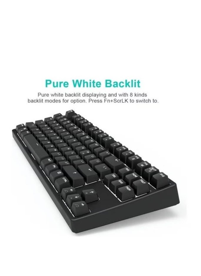 RK - RK987 Mechanical Keyboard 87 Keys White LED Backlight Tenkeyless Gaming Keyboard, Wired/Wireless Bluetooth Gaming/Office for iOS Android Windows MacOS and Linux - Image 1