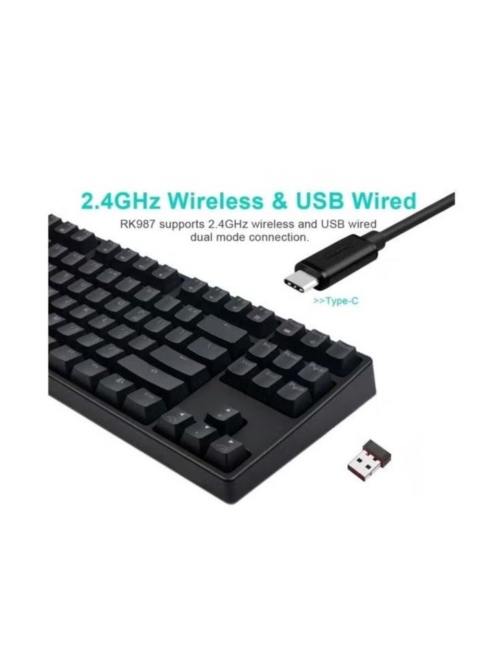 RK - RK987 Mechanical Keyboard 87 Keys White LED Backlight Tenkeyless Gaming Keyboard, Wired/Wireless Bluetooth Gaming/Office for iOS Android Windows MacOS and Linux - Image 1