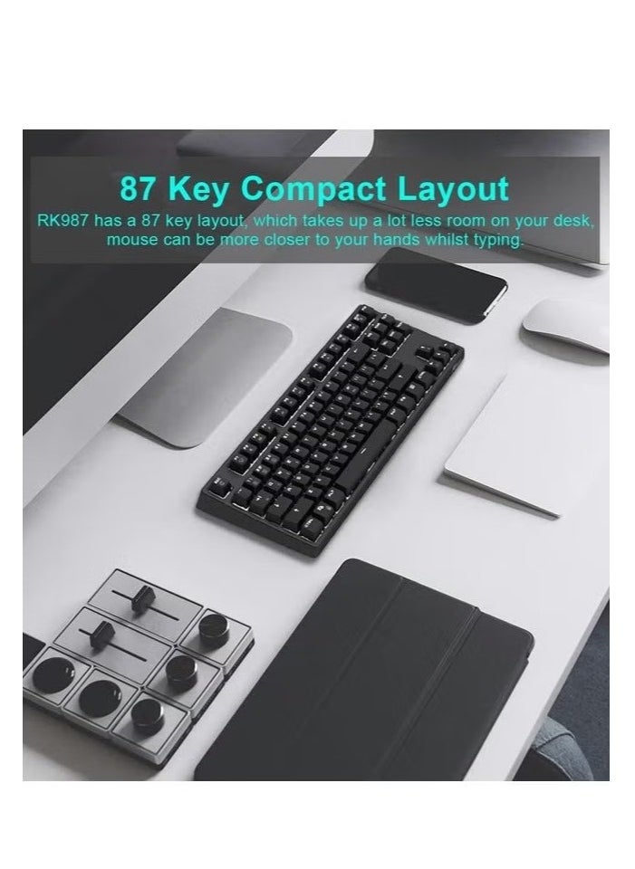 RK - RK987 Mechanical Keyboard 87 Keys White LED Backlight Tenkeyless Gaming Keyboard, Wired/Wireless Bluetooth Gaming/Office for iOS Android Windows MacOS and Linux - Image 1
