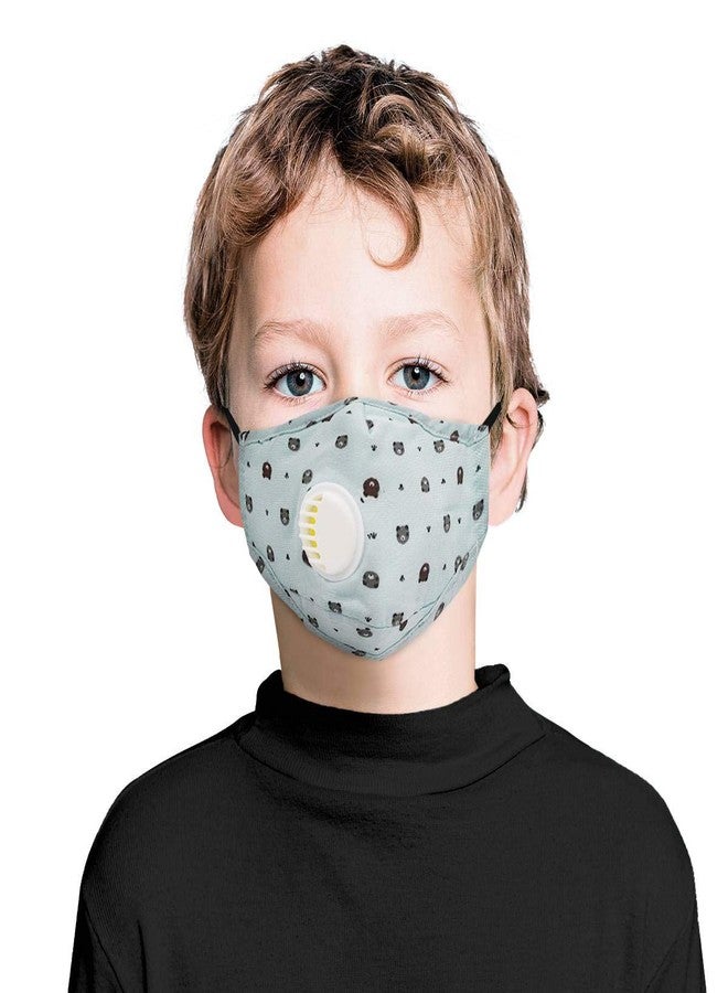 VRITRAZ Cotton Kids Children PM2.5 Washable And Reusable Anti Pollution Dust Face Mask With Replaceable Filter Bluebear - Image 1