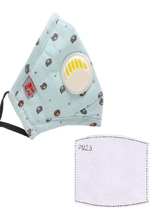 VRITRAZ Cotton Kids Children PM2.5 Washable And Reusable Anti Pollution Dust Face Mask With Replaceable Filter Bluebear - Image 2