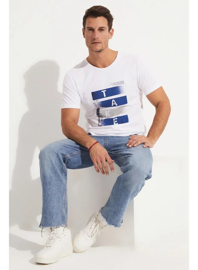 JUNE June Men Regular Fit Printed Crew Neck Tshirt White