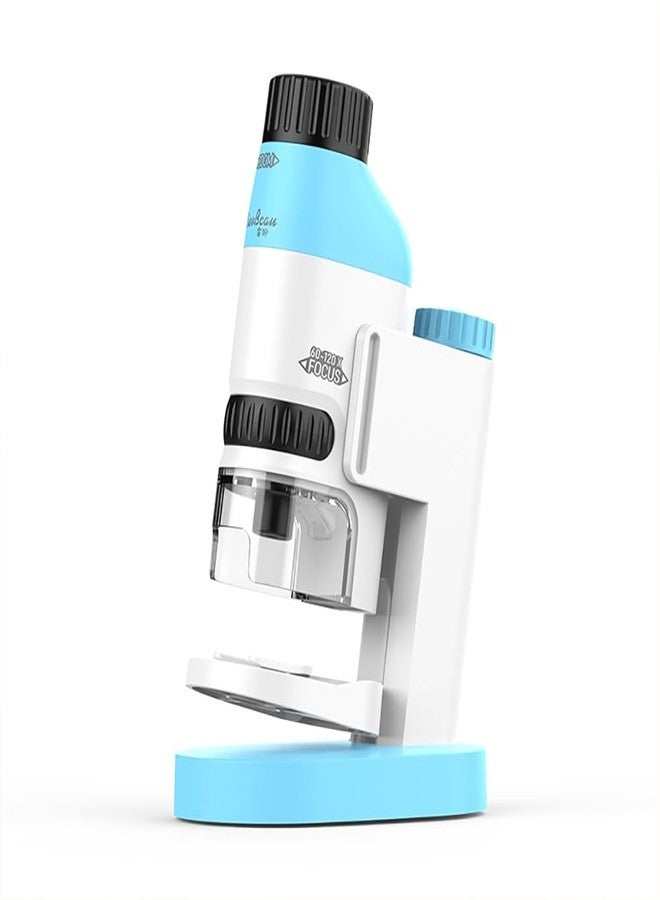 Etzin Microscope 60x-100x Zoom Science Toy STEM DIY Fun Game for Kids, Portable Pocket Microscope with Adjustable Zoom, Handheld Scientific Experimental Equipment (Sky Blue and White) EPL-1017IM. - Image 1