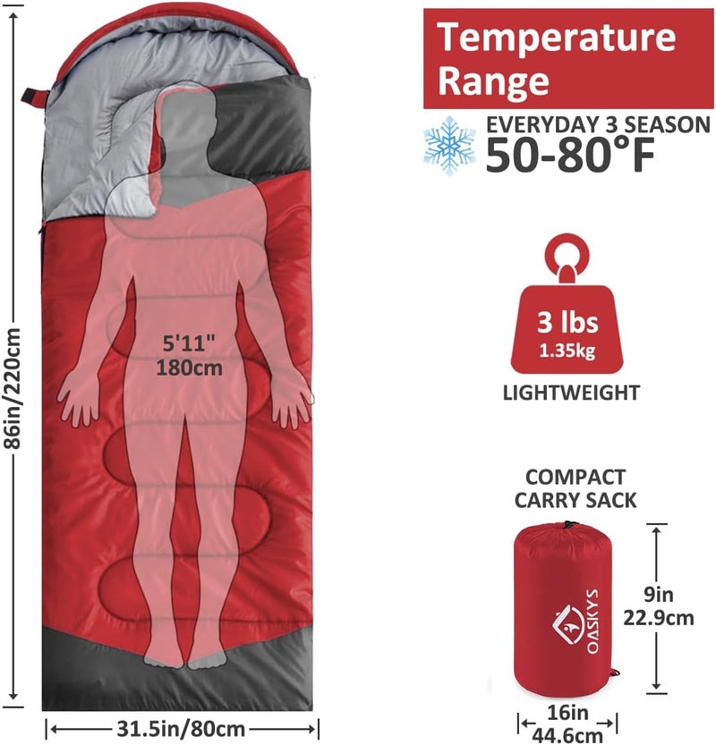 oaskys Camping Sleeping Bag - 3 Season Warm & Cool Weather - Summer Spring Fall Lightweight Waterproof for Adults Kids - Camping Gear Equipment, Traveling, and Outdoors - Image 2