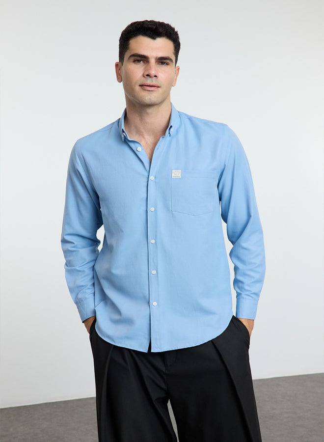 trendyol Regular Fit Label Detailed Chambray Easy Iron Shirt TMNAW25GO00011 - Image 2