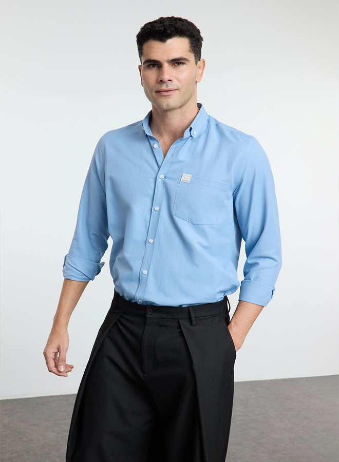 trendyol Regular Fit Label Detailed Chambray Easy Iron Shirt TMNAW25GO00011 - Image 1