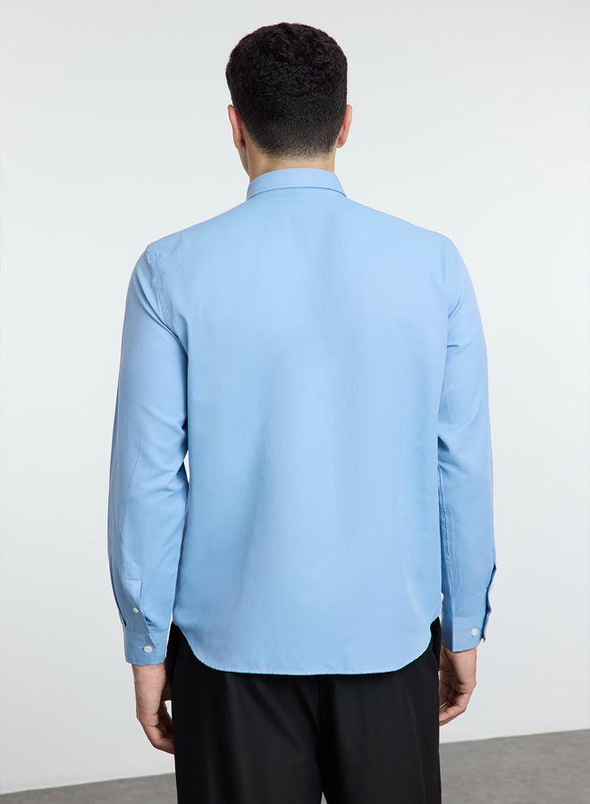 trendyol Regular Fit Label Detailed Chambray Easy Iron Shirt TMNAW25GO00011 - Image 5