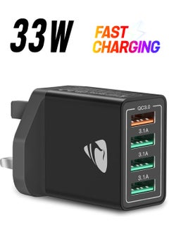 Aioneus Charger Plug, Aioneus 33W 4-Port Fast Charging Block, QC 3.0 USB Charger Adapter Plug iPhone Charger Adapter for iPhone 14 13 12 11 Pro Max XS XR X 8 7, for Samsung,LG,Moto,Android Phones  - Image 1