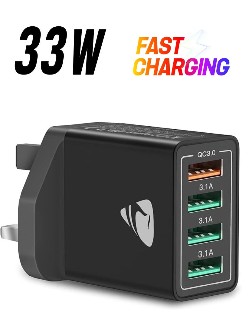 Aioneus - Charger Plug, Aioneus 33W 4-Port Fast Charging Block, QC 3.0 USB Charger Adapter Plug iPhone Charger Adapter for iPhone 14 13 12 11 Pro Max XS XR X 8 7, for Samsung,LG,Moto,Android Phones - Image 1