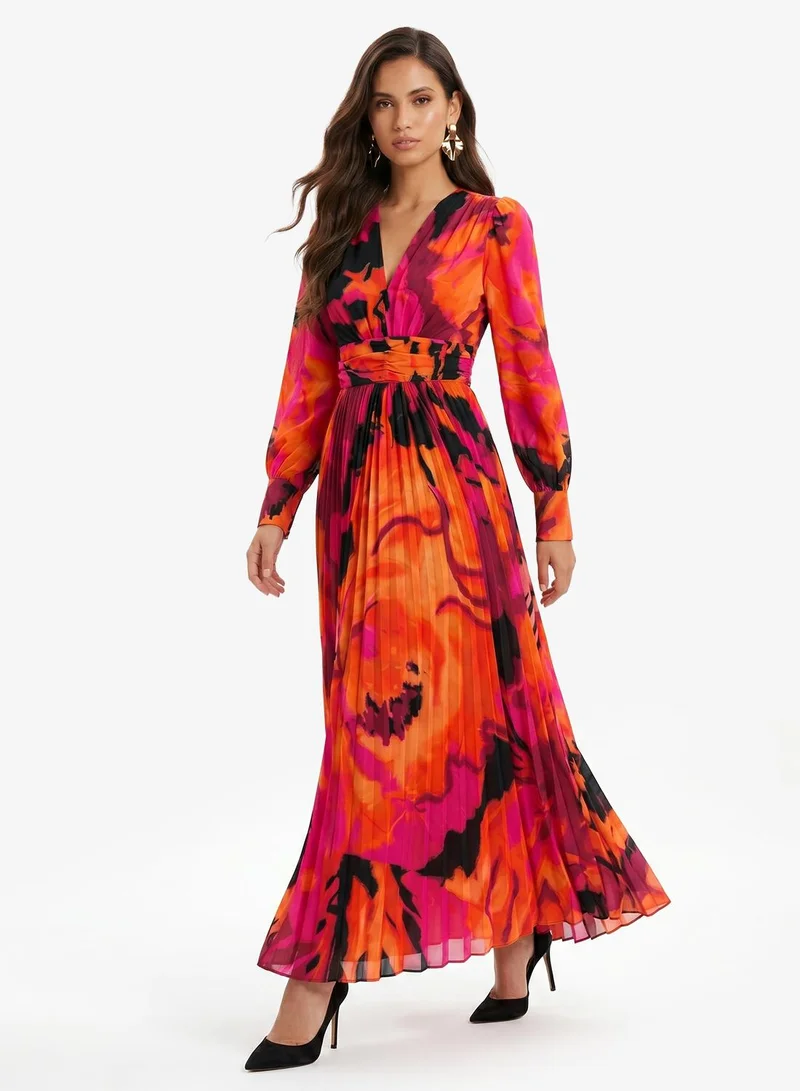 فيرجوس لاونج Selena Plunge Neck Puff Sleeve Maxi Dress