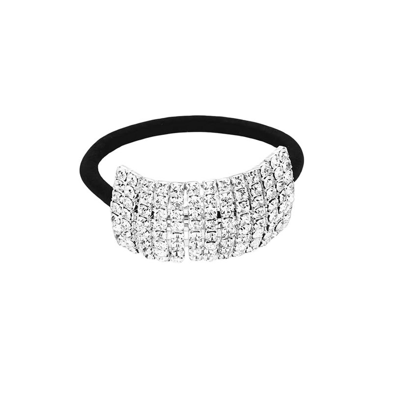 Xiwstar Hair Tie, Fashion Bling Crystal Rhinestone Hair Ties for Women Girls (Silver Tone, 1 Count) - Image 3