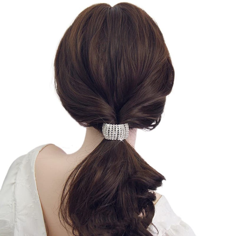 Xiwstar Hair Tie, Fashion Bling Crystal Rhinestone Hair Ties for Women Girls (Silver Tone, 1 Count) - Image 2