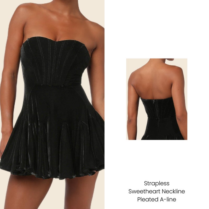 Lulus Zarae Corset Velvet Flounce Skirt Mini Dress Womenâ€™s Strapless Cocktail Dress with Pleated A-Line Hem Black - Image 3